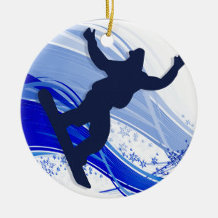 Snowboarding & Snowflakes Ceramic Tree Decoration