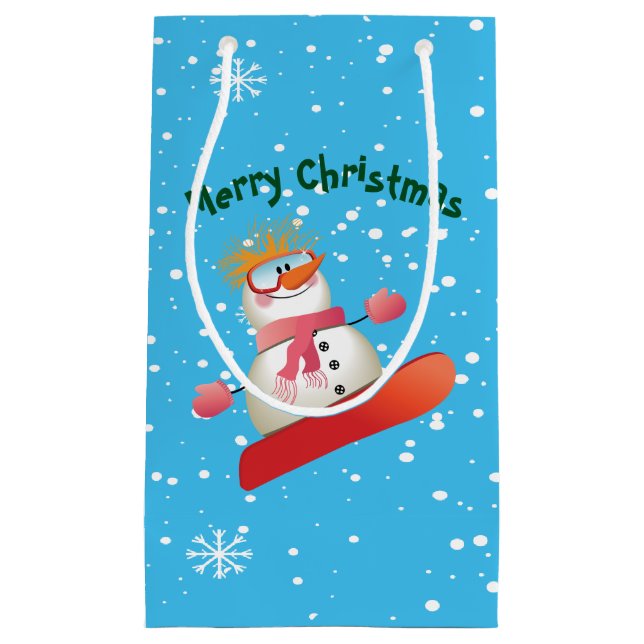 Snowboarding Snowman Gift Bag Small/Medium (Front)
