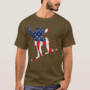 Snowboarding Sport USA Retro American Flag 4th of  T-Shirt