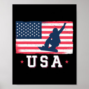 Snowboarding Usa American Flag Snowboard Women Kid Poster