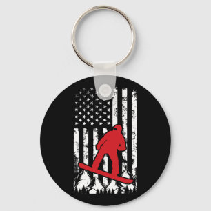 Snowboarding Usa American Flag Snowboarder Key Ring