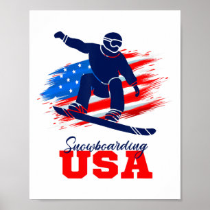 Snowboarding Usa Team American Flag Snowboard Spor Poster