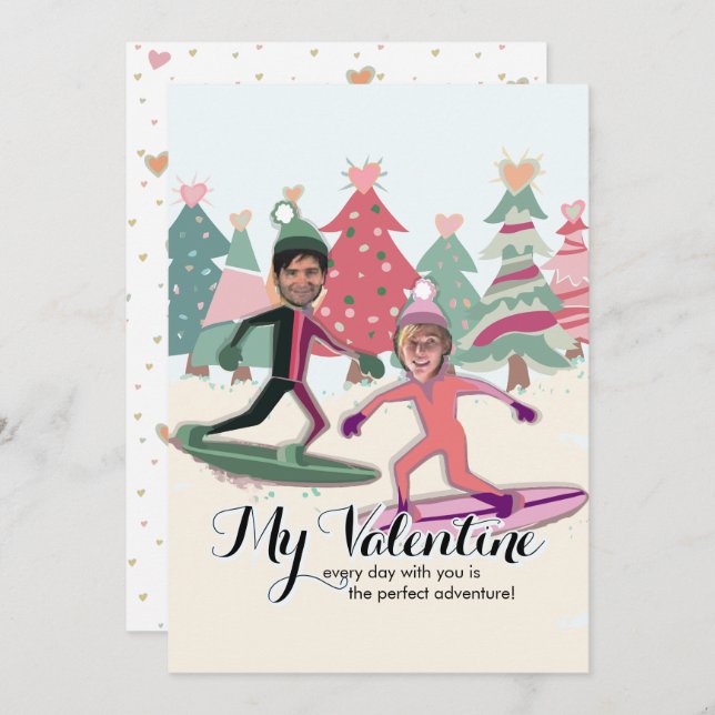 Snowboarding Valentines Holiday Card (Front/Back)