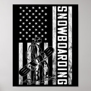Snowboarding Vintage Snowboarder Usa Flag America Poster