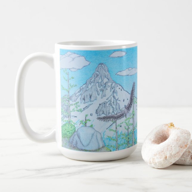 Snowcapped Mountain & Eagle Coffee Mug (With Donut)