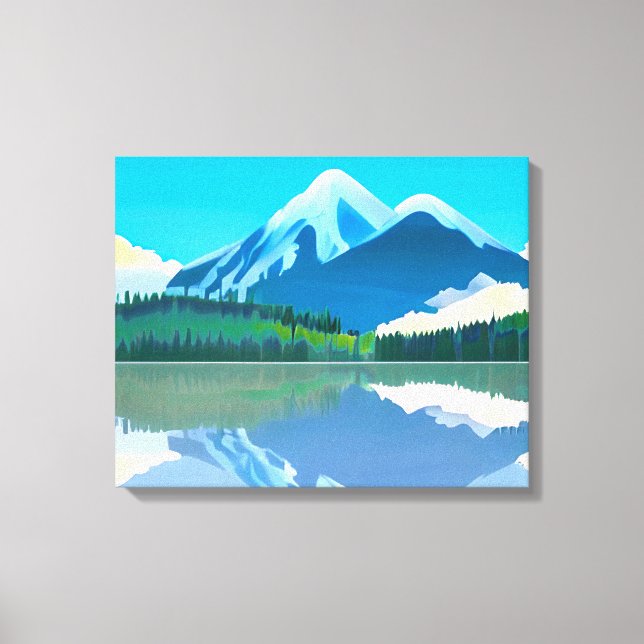 Snowcapped Mountains Reflected in a Lake Canvas Print (Front)