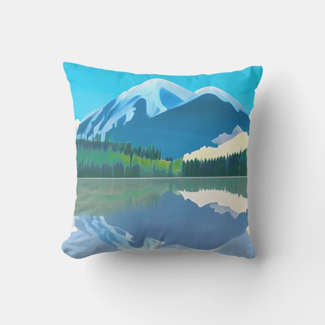 Snowcapped Mountains Reflected in a Lake Cushion (Front)