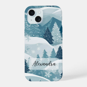 Snowcapped Mountains with Pine Trees and Snow  iPhone 15 Case