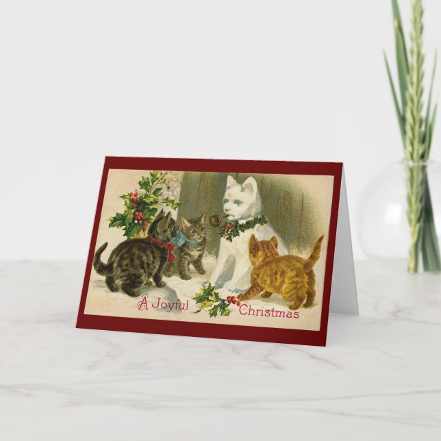 SNOWCAT cat snow VINTAGE CHRISTMAS card (Front)
