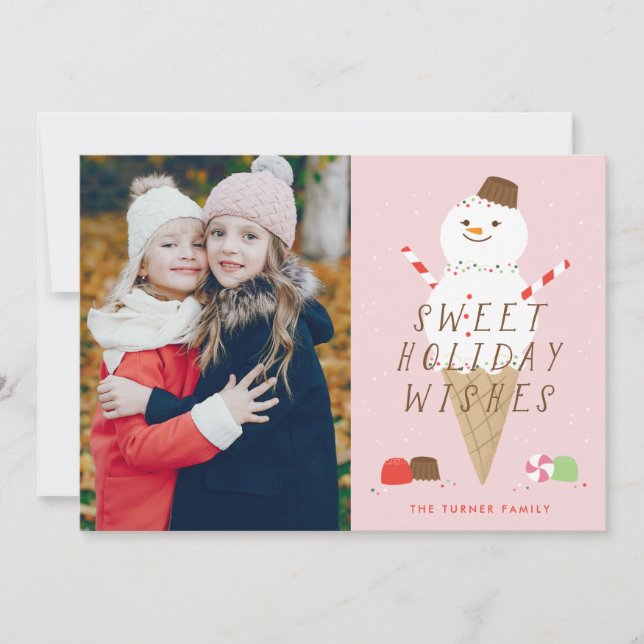 Snowcone Photo Christmas Card - Pink (Front)