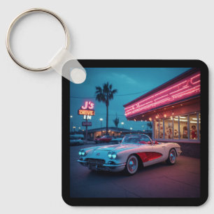 Snowcrest White Fuelie Roadster Vintage Sports Car Key Ring