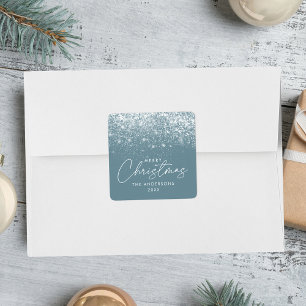 Snowdrift Blue Frost Christmas Square Sticker