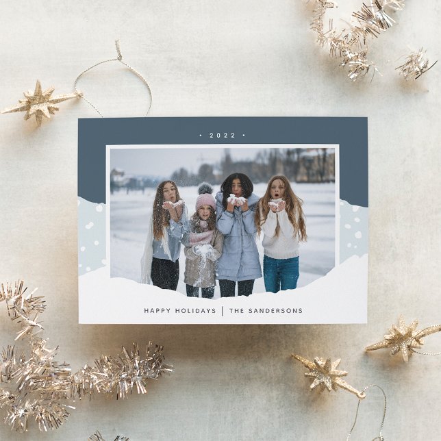 Snowdrift | Colorblock Horizontal Photo Holiday Card (Creator Uploaded)