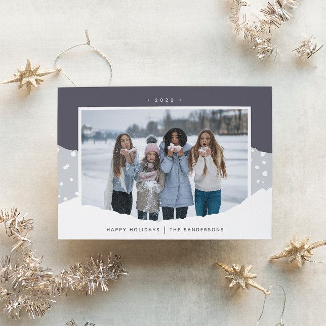 Snowdrift | Colorblock Horizontal Photo Holiday Card (Creator Uploaded)
