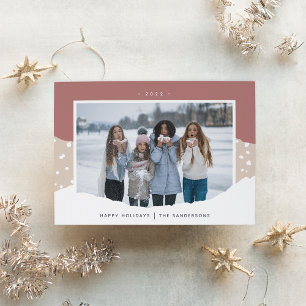 Snowdrift   Colorblock Horizontal Photo Holiday Card