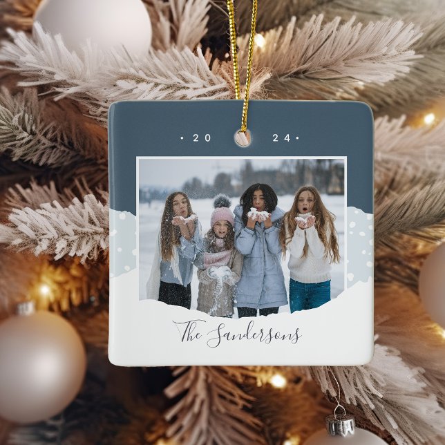 Snowdrift | Colorblock Photo Personalised Ceramic Ornament (Creator Uploaded)