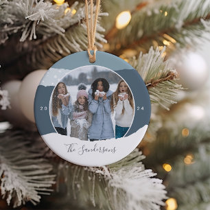 Snowdrift Colorblock Photo Personalised Ceramic Tree Decoration
