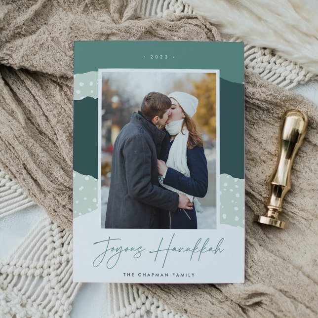 Snowdrift | Colorblock Vertical Photo Hanukkah Holiday Card (Creator Uploaded)