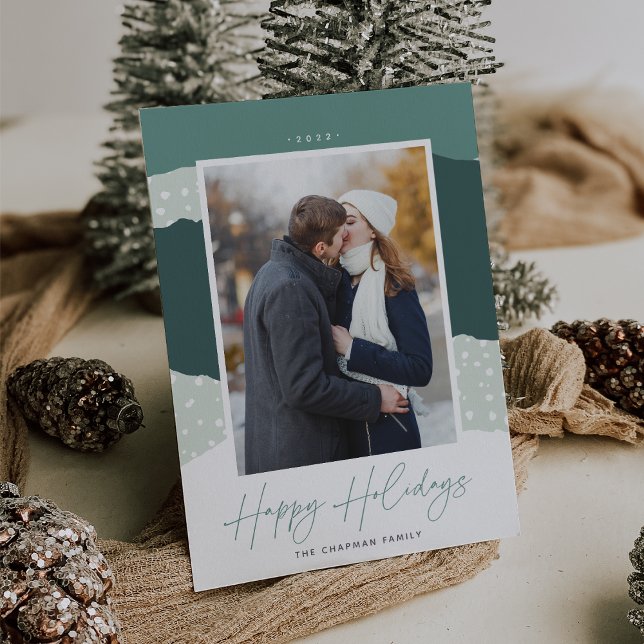 Snowdrift | Colorblock Vertical Photo Holiday Card (Creator Uploaded)