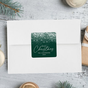 Snowdrift Green Merry Christmas Square Sticker