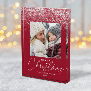 Snowdrift Merry Christmas Cranberry Holiday Photo Block
