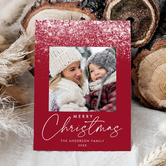 Snowdrift Merry Christmas Cranberry Photo Holiday Card (Creator Uploaded)