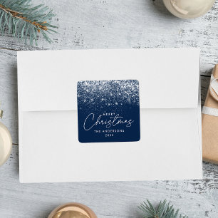 Snowdrift Navy Blue Merry Christmas Square Sticker