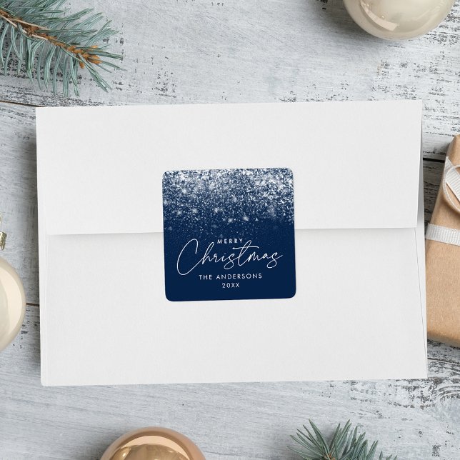 Snowdrift Navy Blue Merry Christmas Square Sticker (Creator Uploaded)