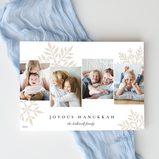 Snowdrop 4 Photo Collage Hanukkah Holiday Card (Creator Uploaded)