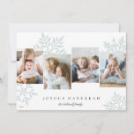 Snowdrop 4 Photo Collage Hanukkah Holiday Card<br><div class="desc">Unique modern Hanukkah card design features favourite  photos side by side with oversized pastel snowflake silhouettes in the background. Personalise with your family name(s) and the year beneath "Joyous Hanukkah" in classic lettering.</div>