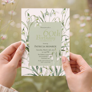 Snowdrop 60th Birthday Watercolor Botanical Green Invitation