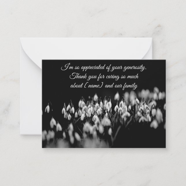 Snowdrop Flower On After Funeral Thank You Cards (Front)