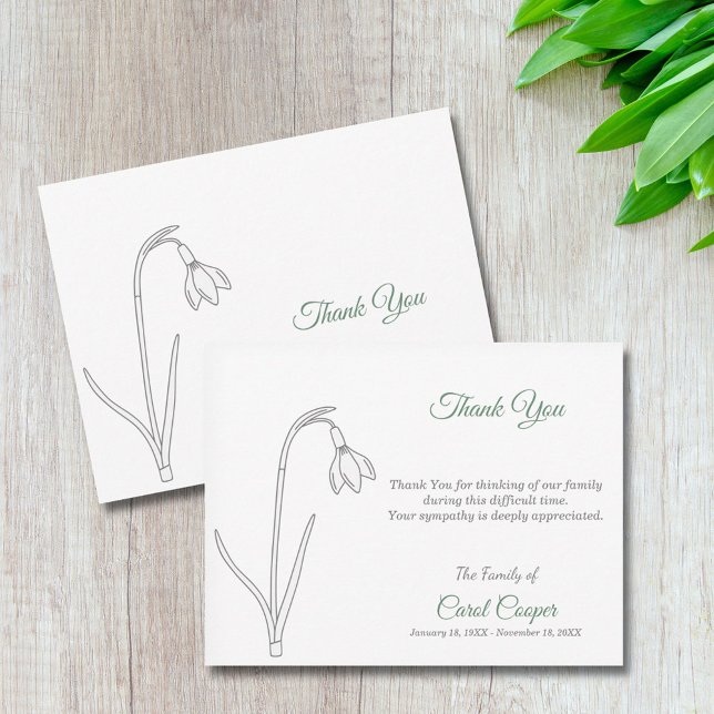 Snowdrop Line Art Funeral Thank You Note Card (Snowdrop Line Art Funeral Thank You Note Card)