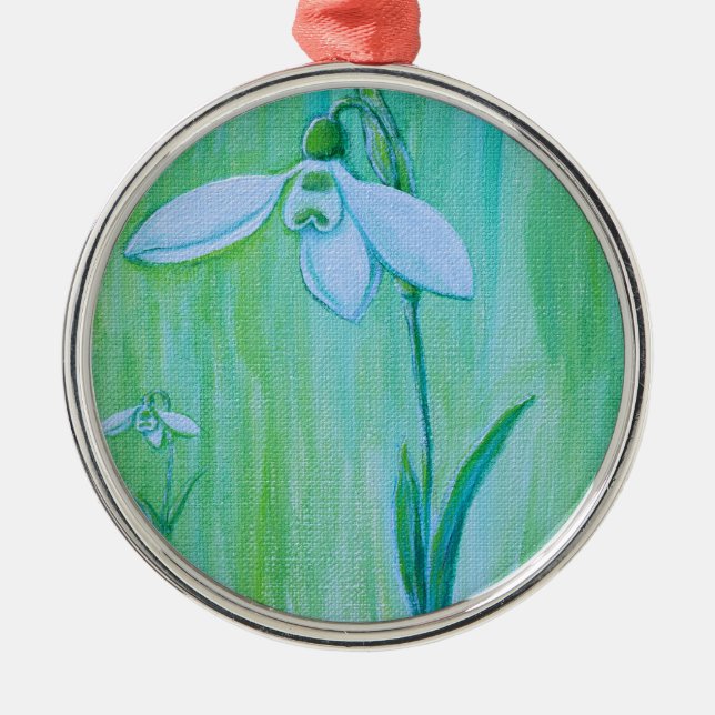 Snowdrop Painting Metal Tree Decoration (Front)