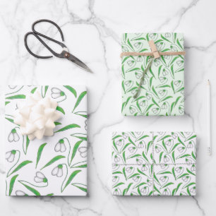Snowdrop pattern White, Mint Wrapping Paper Sheet
