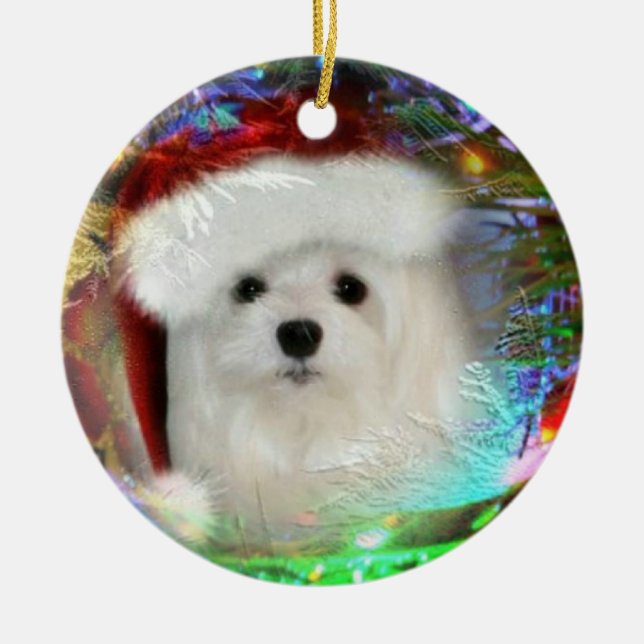 Snowdrop the Maltese Christmas Ornament (Front)