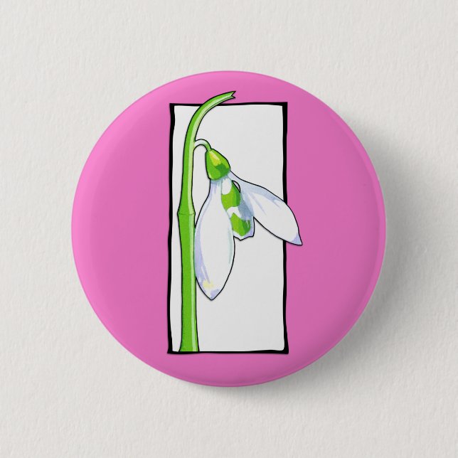 Snowdrop white pink Button (Front)