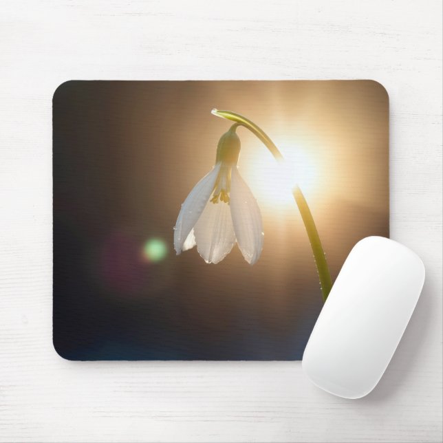 Snowdrop with Dewdrops in Sunlight Mouse Pad (With Mouse)