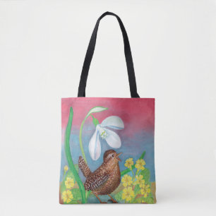Snowdrop & wren bird & spring    tote bag