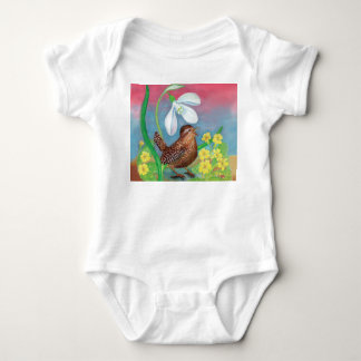 Snowdrop & wren bird summon the spring  baby bodysuit