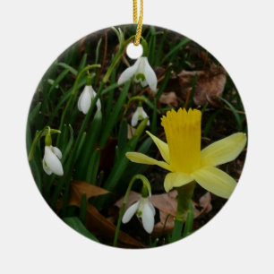 Snowdrops and Daffodil Spring Floral Ceramic Tree Decoration
