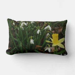 Snowdrops and Daffodil Spring Floral Lumbar Cushion