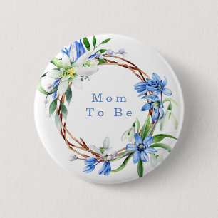 Snowdrops and Scilla Spring Floral Boy Baby Shower 6 Cm Round Badge