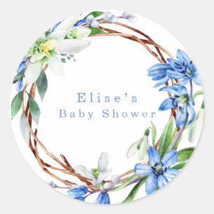 Snowdrops and Scilla Spring Floral Boy Baby Shower Classic Round Sticker