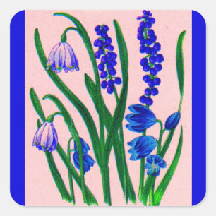 snowdrops and scilla square sticker