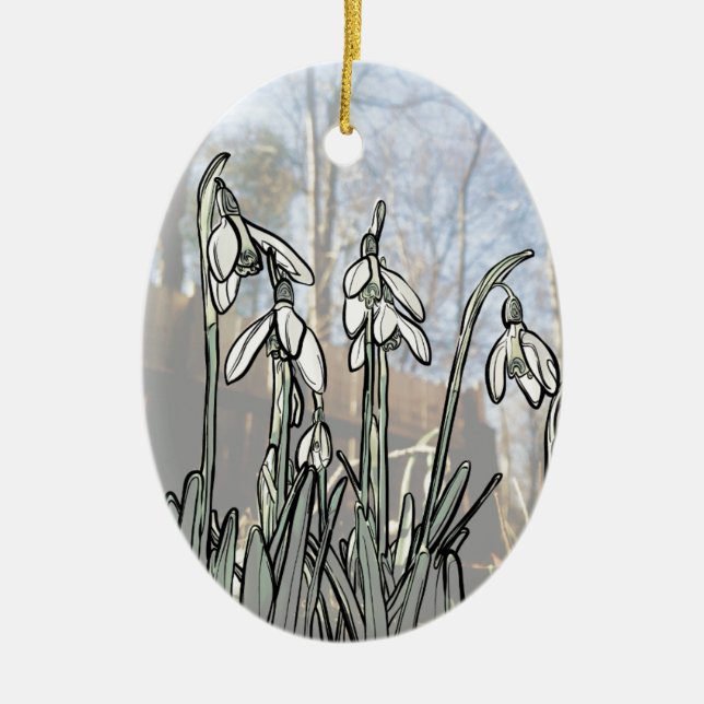 Snowdrops Ceramic Tree Decoration (Front)