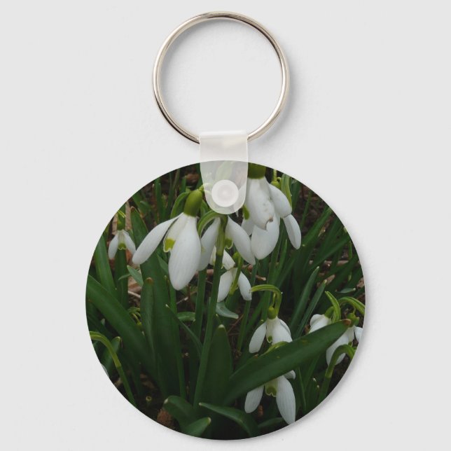 Snowdrops I (Galanthus) White Spring Flowers Key Ring (Front)