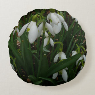 Snowdrops I (Galanthus) White Spring Flowers Round Cushion