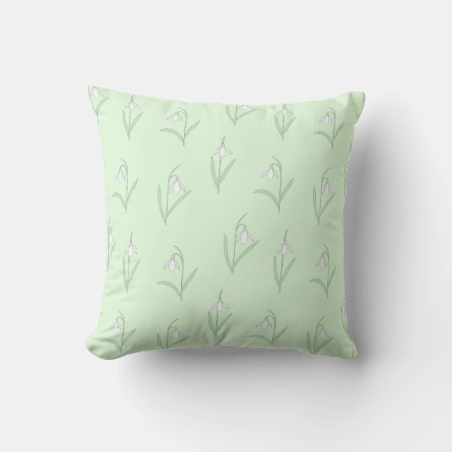 Snowdrops on green background cushion (Front)