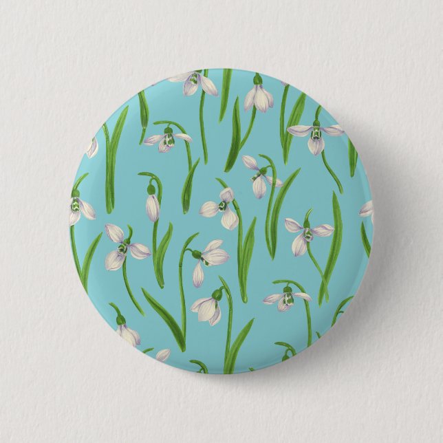 Snowdrops on pool blue 6 cm round badge (Front)